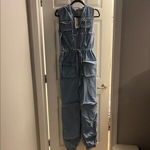 Jean jumpsuit with hood